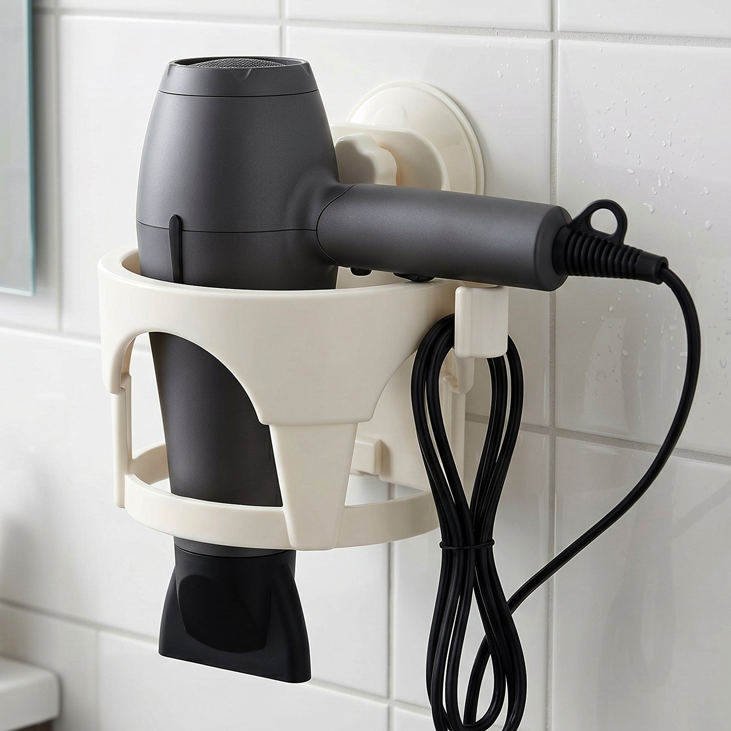 Hair Dryer Holder Easy Bathroom Storage with Suction Cup - Front View