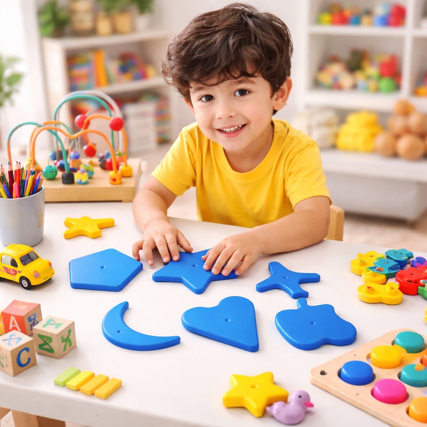 Kids Learning Shape Puzzle Toy 6 Piece Educational Blocks for Toddlers - Front View