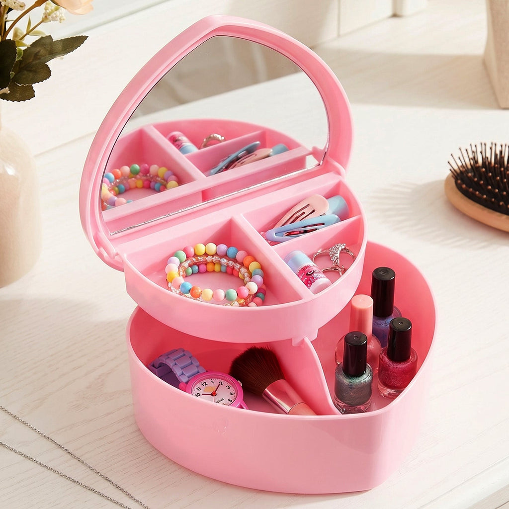Makeup Storage Box with Mirror Compact & Multi-Compartment Design - Back View