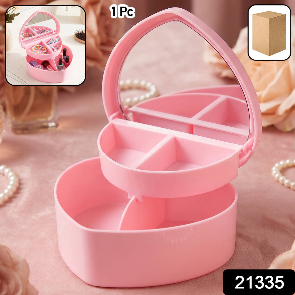 Makeup Storage Box with Mirror Compact & Multi-Compartment Design - Side View