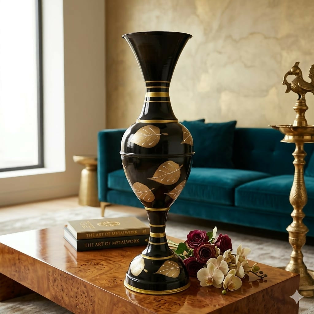 ALVENZA 24-Inch Metal Floor Vase – Elegant Gold Leaf Design for Home Decor
