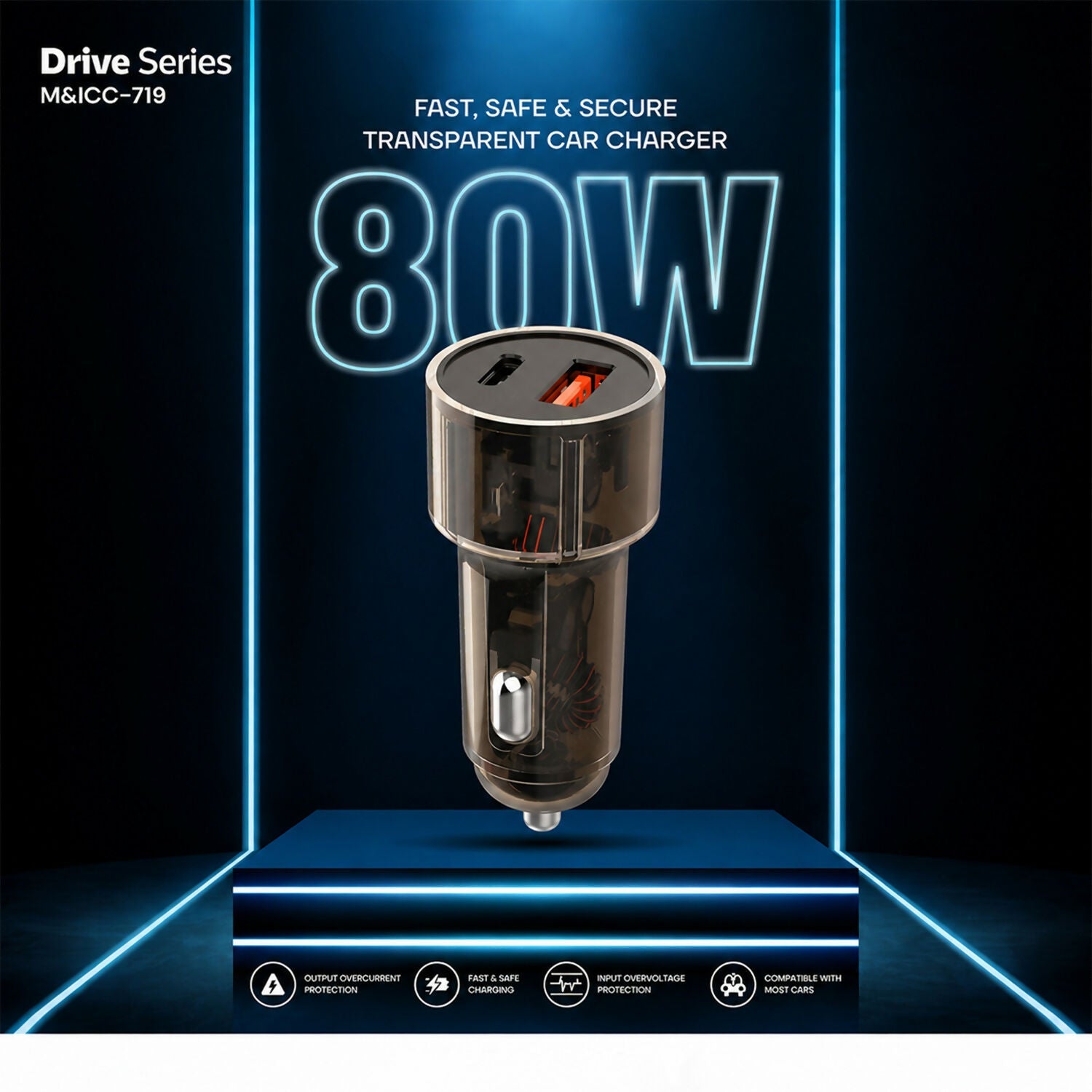 ALVENZA 80W Car Charger – Rapid Dual Port Charging for Smartphones
