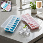 Plastic Ice Cube Tray with Lid Hygienic & Easy Release, Pack of 2 - Side View
