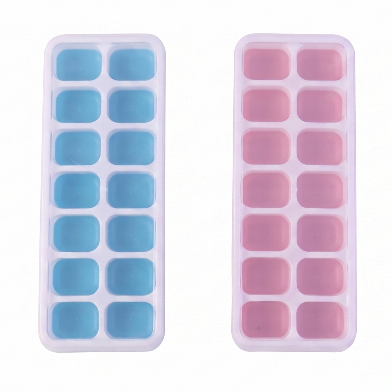 Plastic Ice Cube Tray with Lid Hygienic & Easy Release, Pack of 2 - Back View