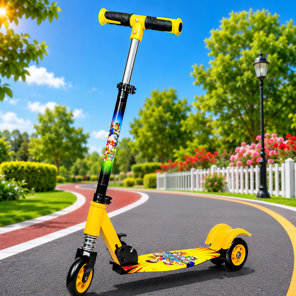 ALVENZA KIXY Kids 3 Wheel Foldable Scooter with Adjustable Height Handlebar, LED Wheels & Spring Suspension