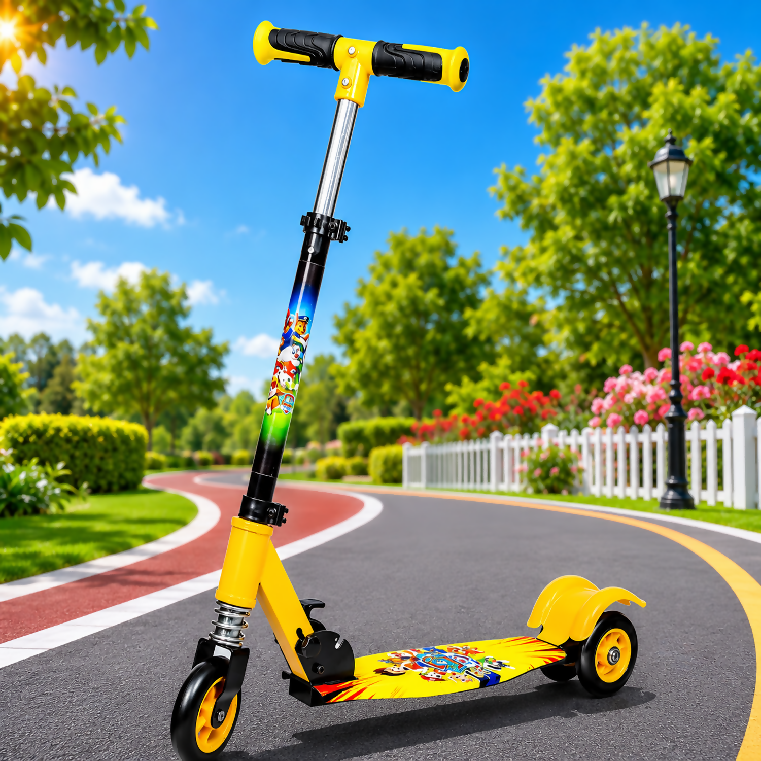 ALVENZA KIXY Kids 3 Wheel Foldable Scooter with Adjustable Height Handlebar, LED Wheels & Spring Suspension