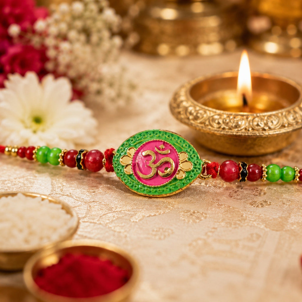 ALVENZA OM Symbol Rakhi – Elegant Designer Thread for Raksha Bandhan