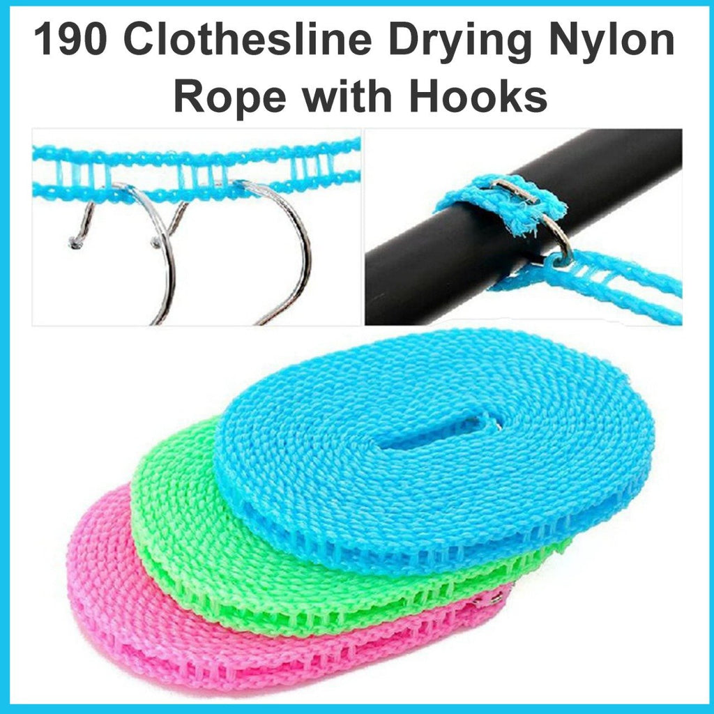 Nylon Clothesline 5m Windproof Rope with Hooks | BathNova - Back View