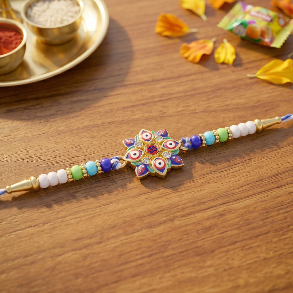 ALVENZA Evil Eye OM Star Rakhi – Symbols of Protection & Tradition