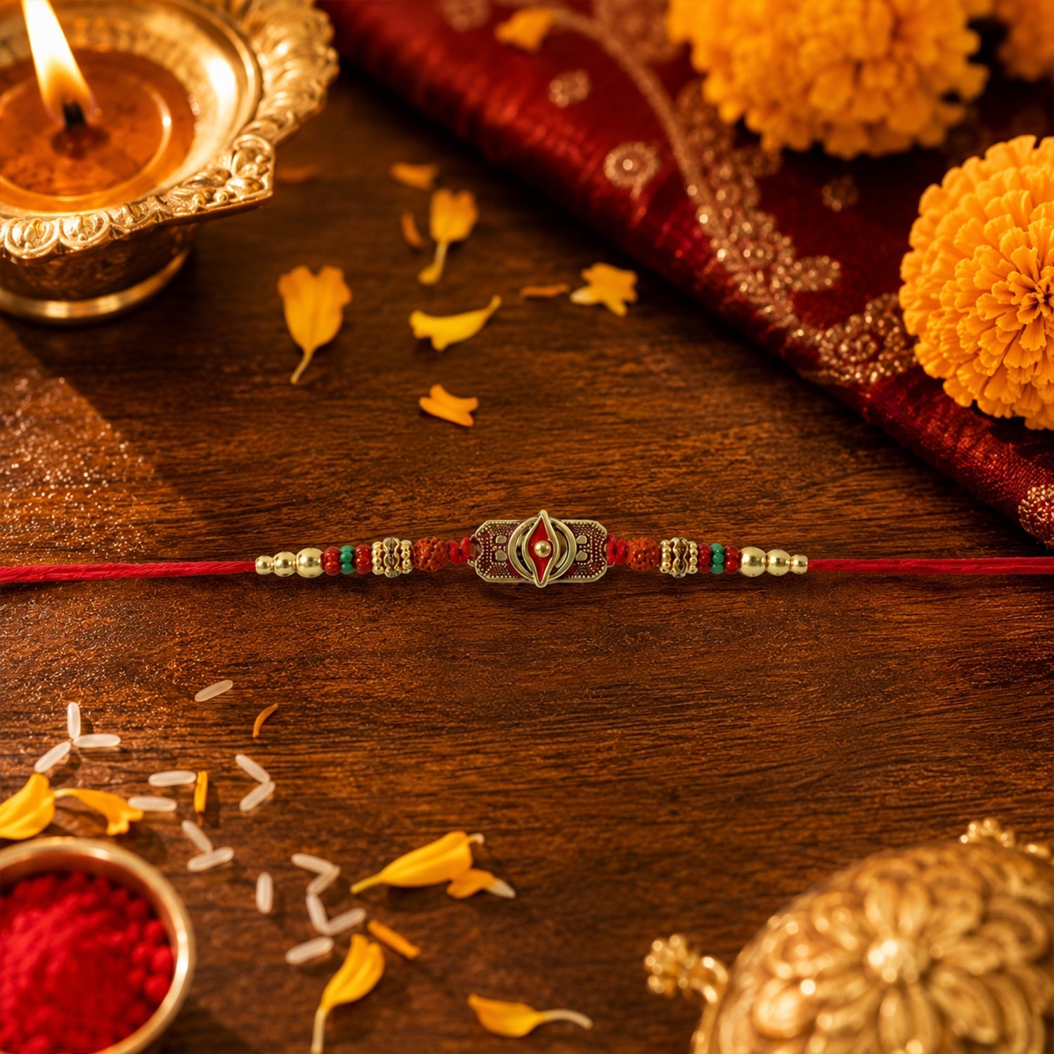 ALVENZA Rudraksha Rakhi – Antique Oxidized Design for Brother