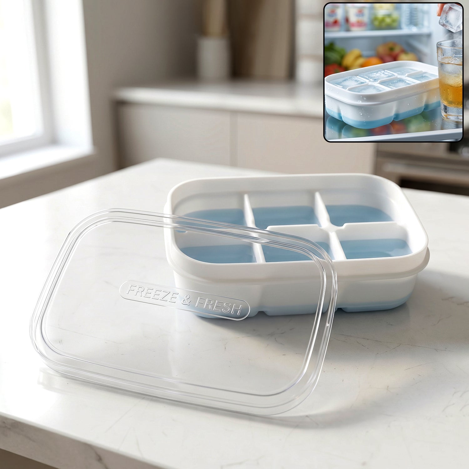 Mini Plastic 6-Cavity Ice Cube Tray Space-Saving & Reusable