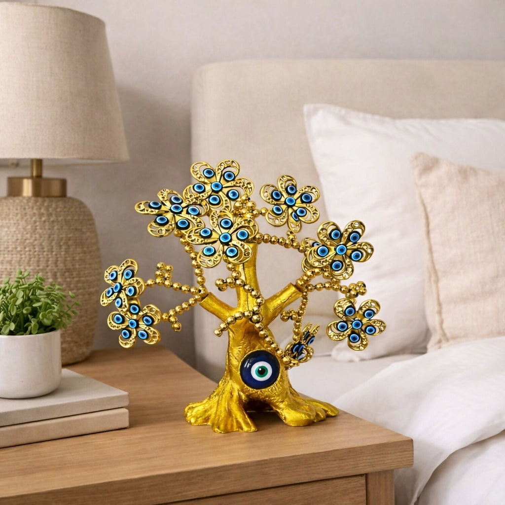 ALVENZA Golden Evil Eye Tree Showpiece – Elegant Home Decor & Protection