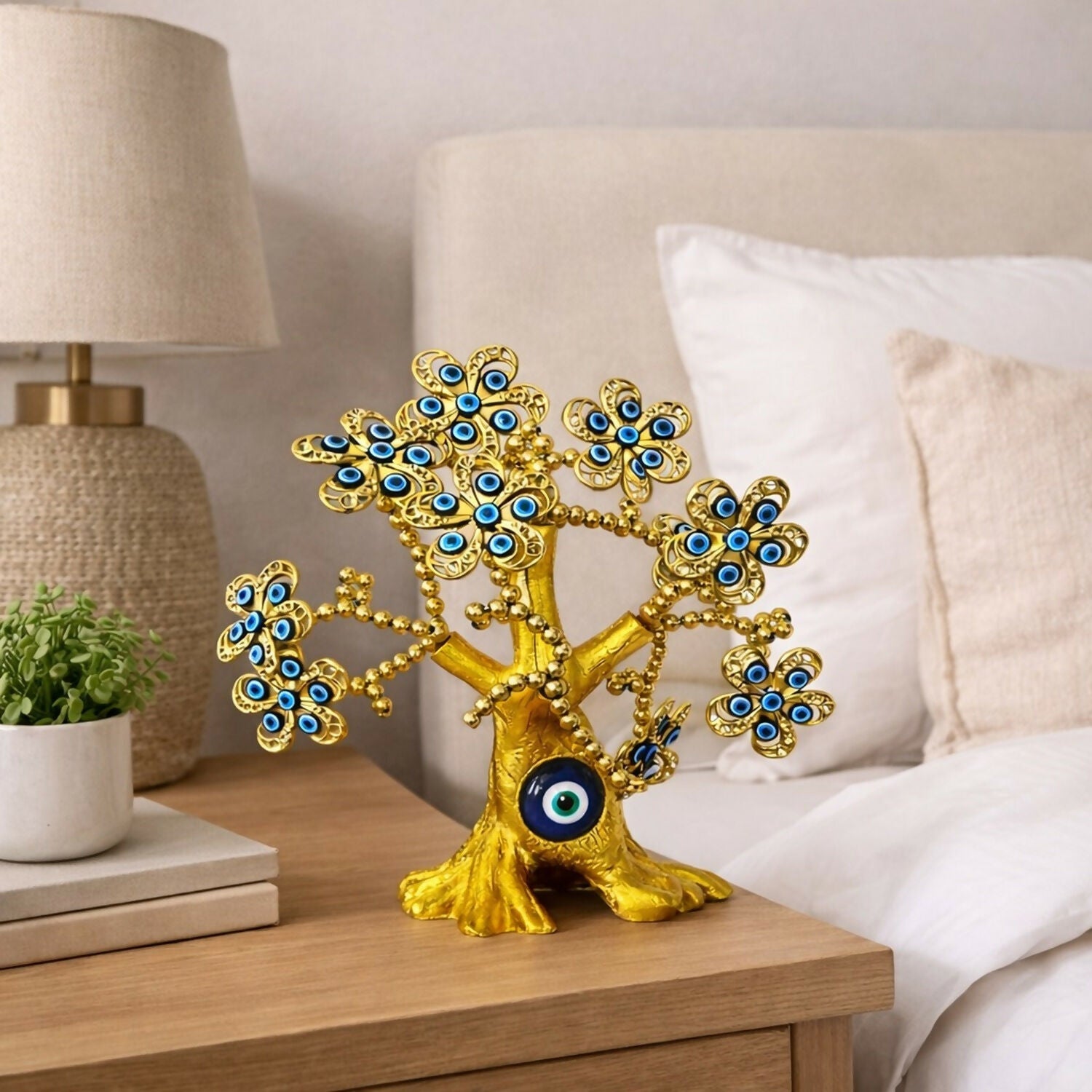 ALVENZA Golden Evil Eye Tree Showpiece – Elegant Home Decor & Protection