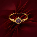 Gold Plated Purple Dial Bracelet Watch With Elegant Design For Women And Girls