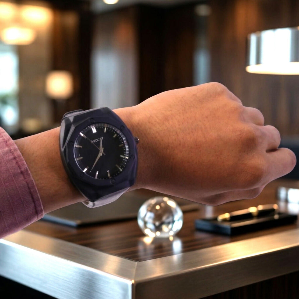 Men's Octagonal Watch – Stylish Black Leather Strap Timepiece