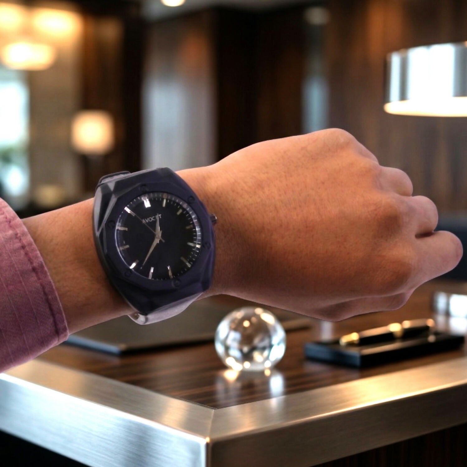 Men's Octagonal Watch – Stylish Black Leather Strap Timepiece