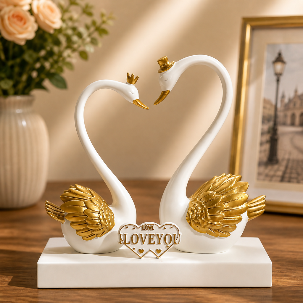 ALVENZA Romantic Swan Couple Showpiece – Elegant Home Decor Accent