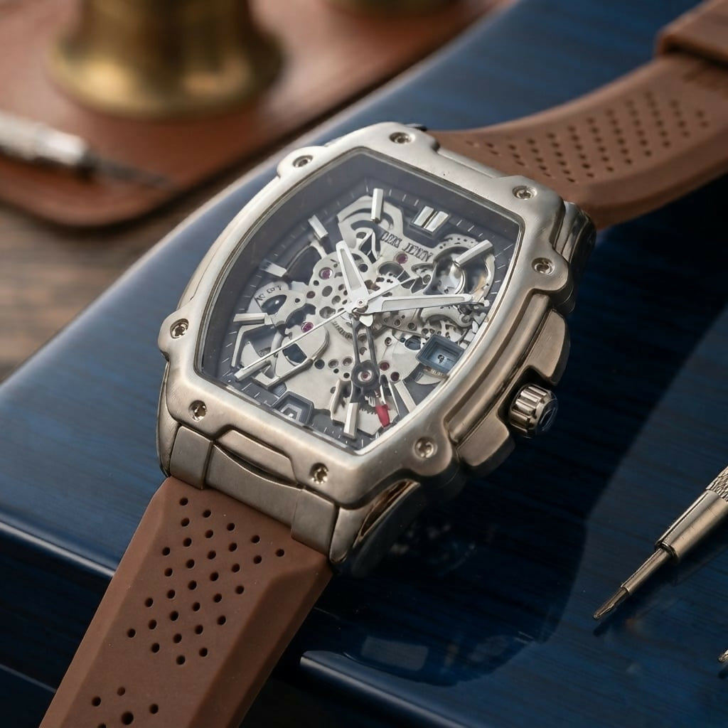 Premium Silver Dial Men's Watch With Silicone Strap For Trendy Casual Style