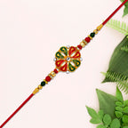 ALVENZA Flower Rakhi for Brother - Enamel & Golden Beads Design
