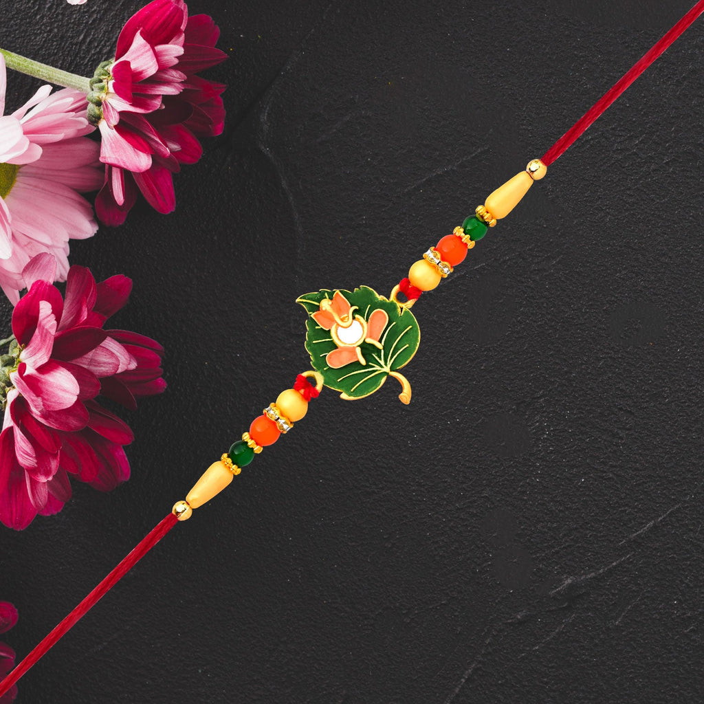 ALVENZA Tulsi Leaf Rakhi - Spiritual Blessings & Beaded Design