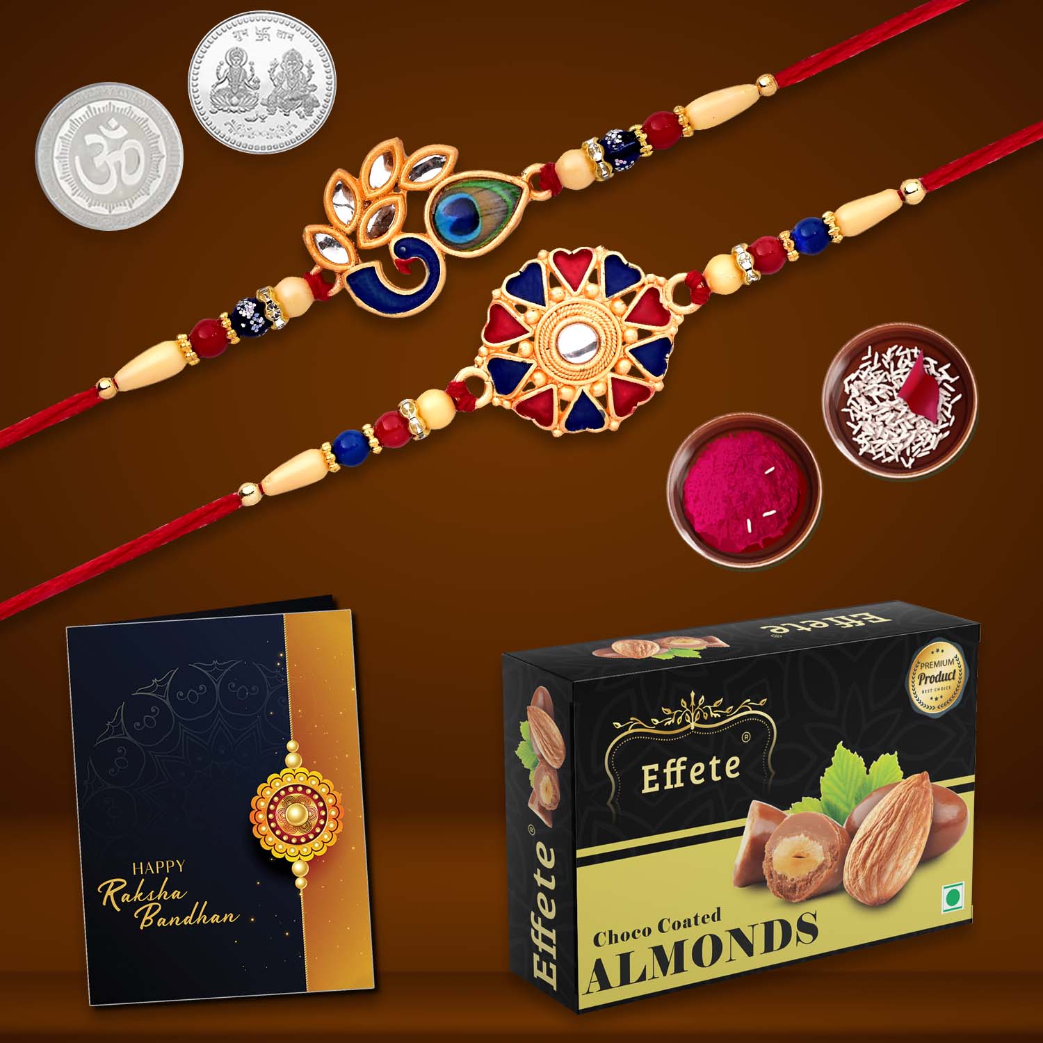 ALVENZA Rakhi Gift Pack with Sweet Surprise - 2 Premium Rakhis & Chocolates
