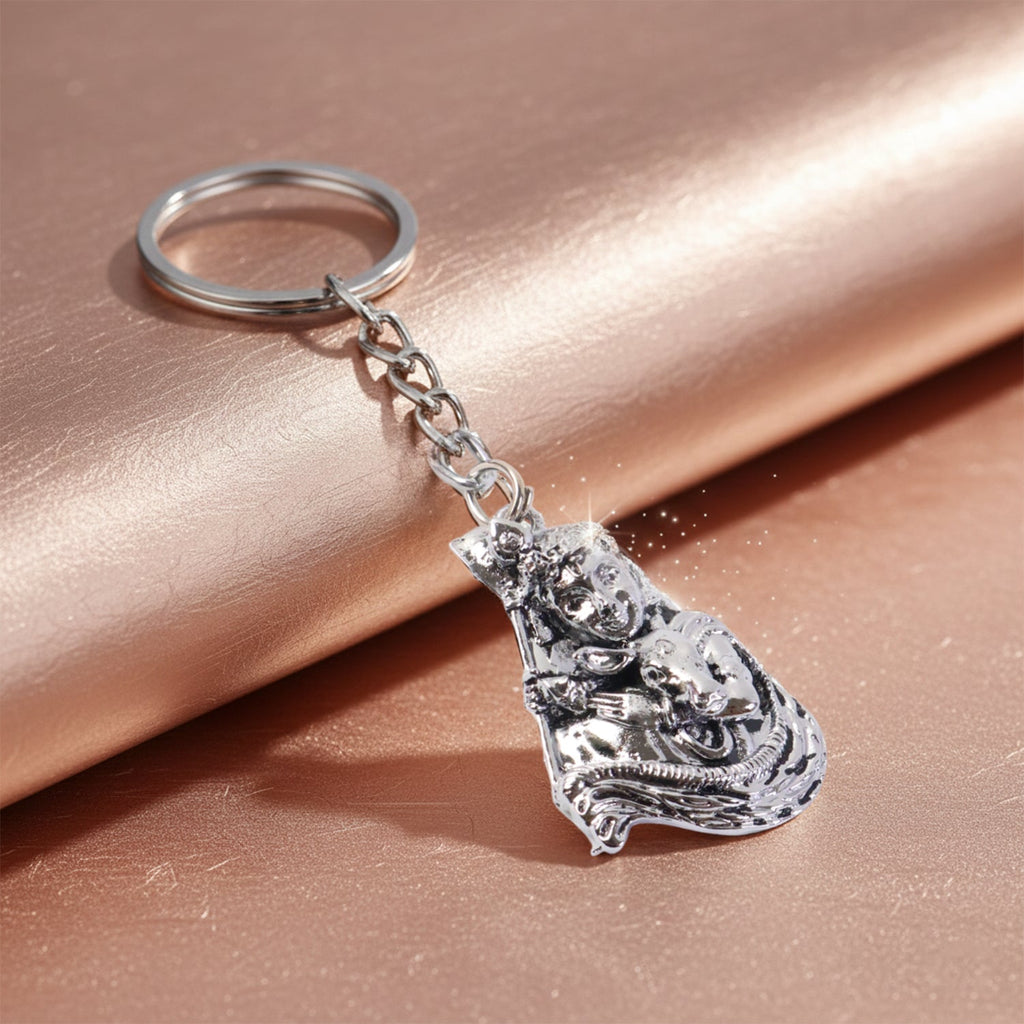 ALVENZA Silver Finish Bal Krishna Metal Keychain – Elegant Devotional Charm