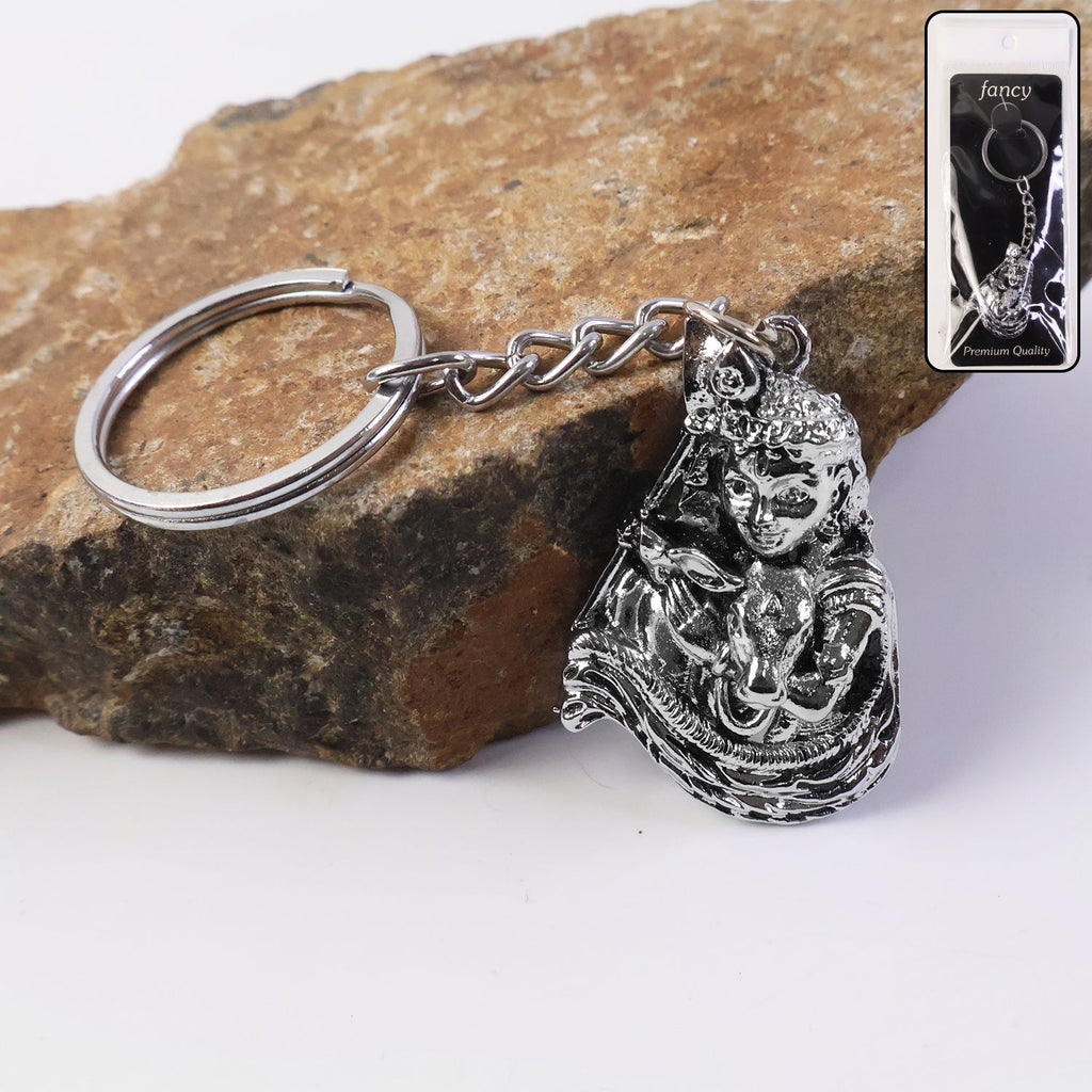 ALVENZA Silver Finish Bal Krishna Metal Keychain – Elegant Devotional Charm