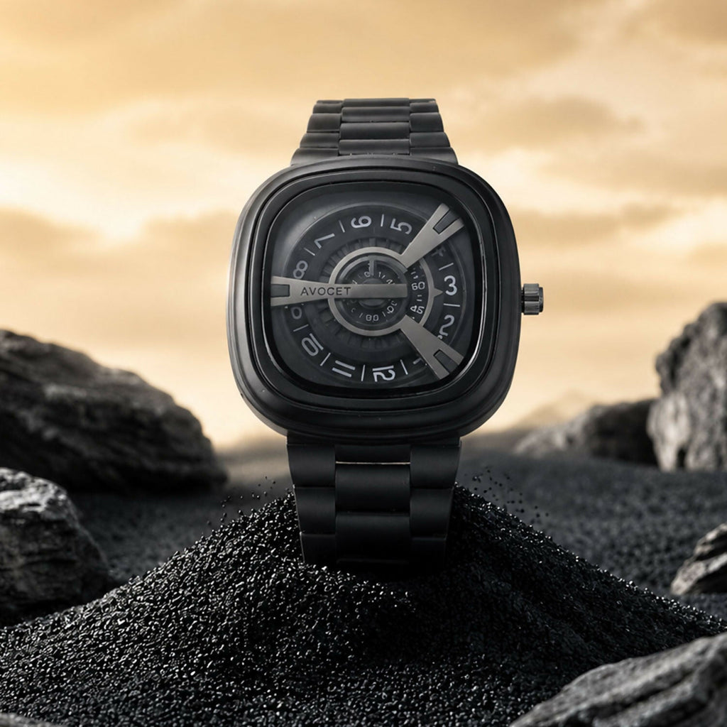 Black Metal Strap Square Analog Watch – Elegant & Bold Accessory