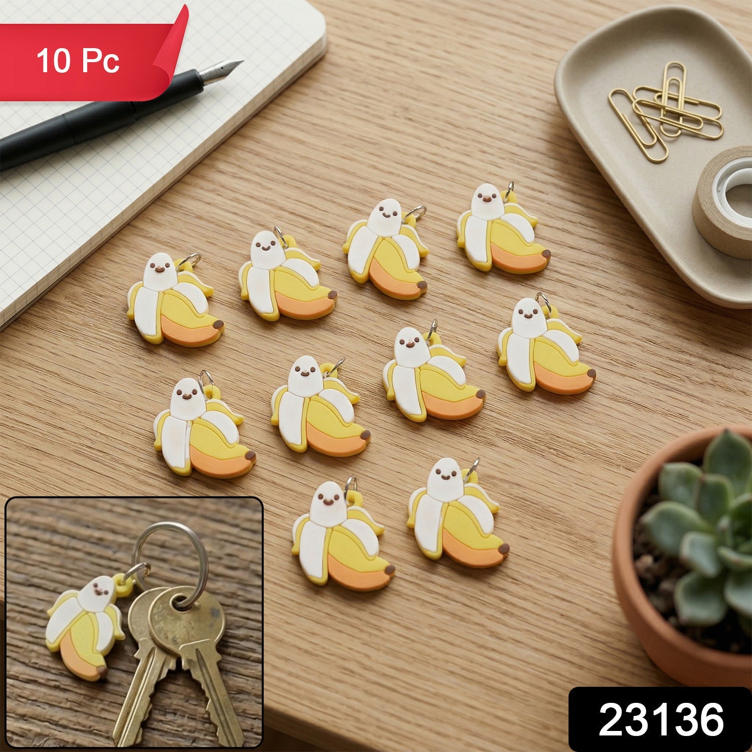ALVENZA Cartoon Banana Keychains – Cheerful 10pc Set for Bags & Keys