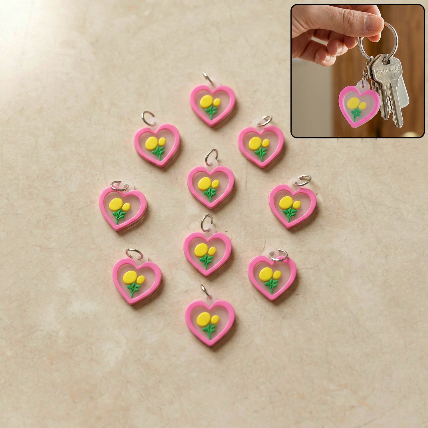ALVENZA Cute Heart & Flower Bag Charm Set – Versatile & Stylish