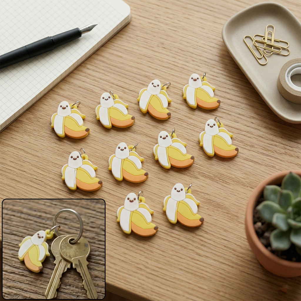 ALVENZA Cartoon Banana Keychains – Cheerful 10pc Set for Bags & Keys