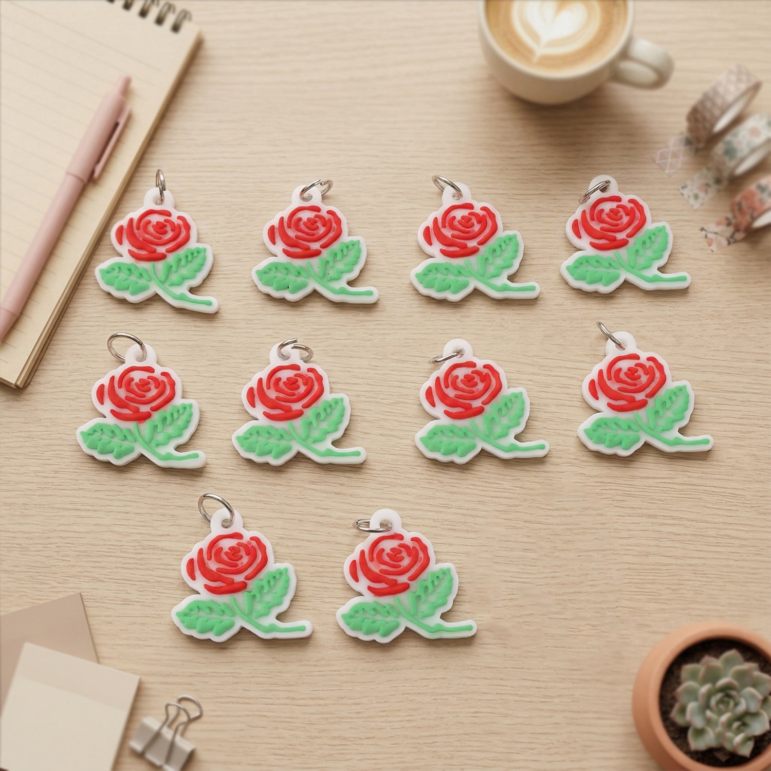 ALVENZA Rose Flower Design Bag Charm Keychain Set – Elegant Floral Accessory