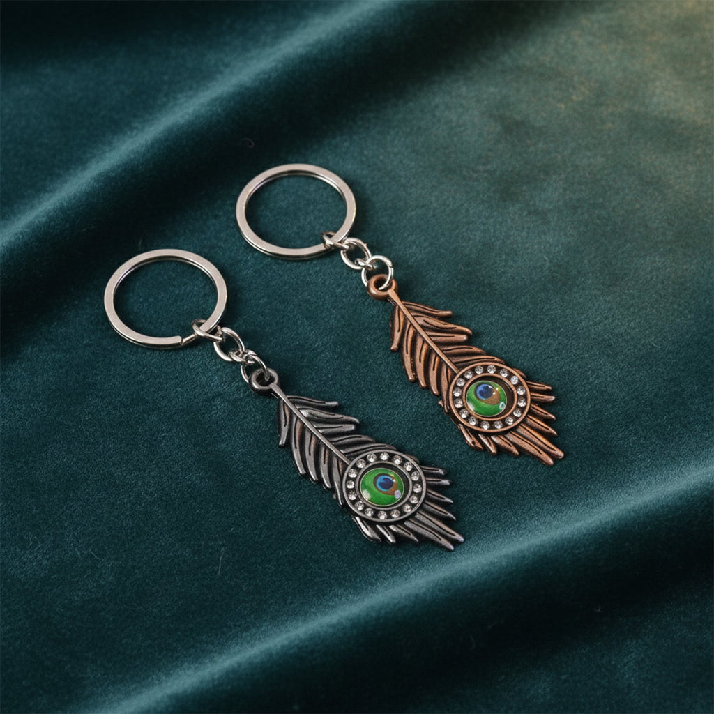 ALVENZA Mor Pankh Peacock Feather Keychain – Elegant Crystal Accent