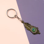 ALVENZA Mor Pankh Peacock Feather Keychain – Elegant Crystal Accent