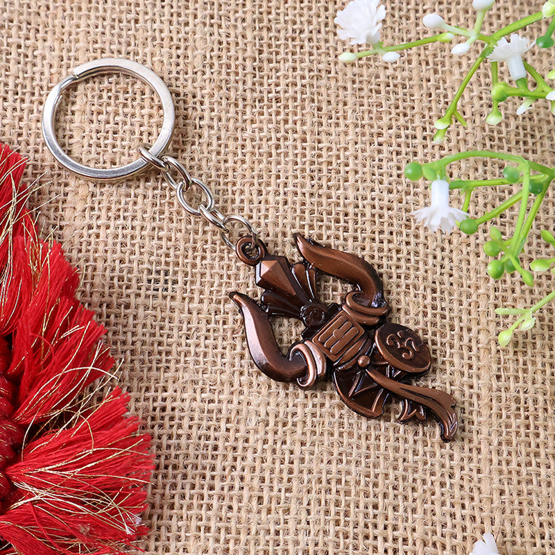 ALVENZA Trishul Damru Om Keychain – Spiritual Antique Finish for Daily Use