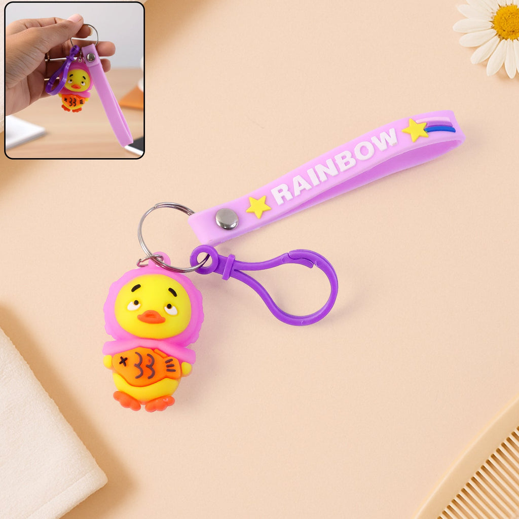 ALVENZA Cartoon Duck Keychain – Cute Rainbow Strap Accessory