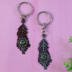 ALVENZA Mor Pankh Peacock Feather Keychain – Elegant Crystal Accent