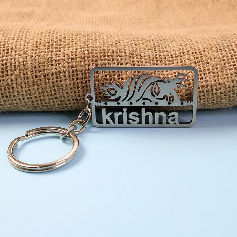 ALVENZA Krishna Cutout Metal Keychain – Durable Rectangular Design