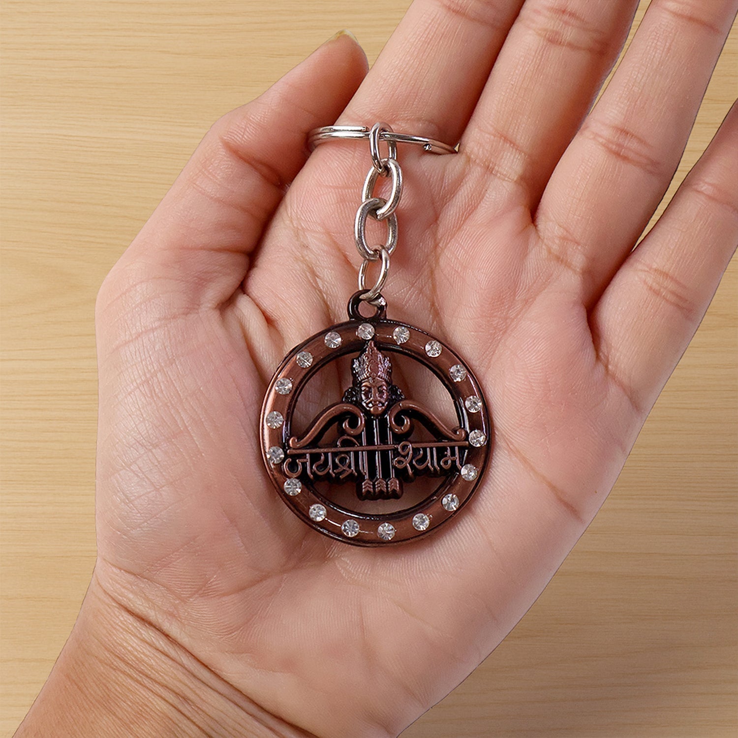ALVENZA Jai Shree Shyam Keychain – Durable Metal with Crystal Accent
