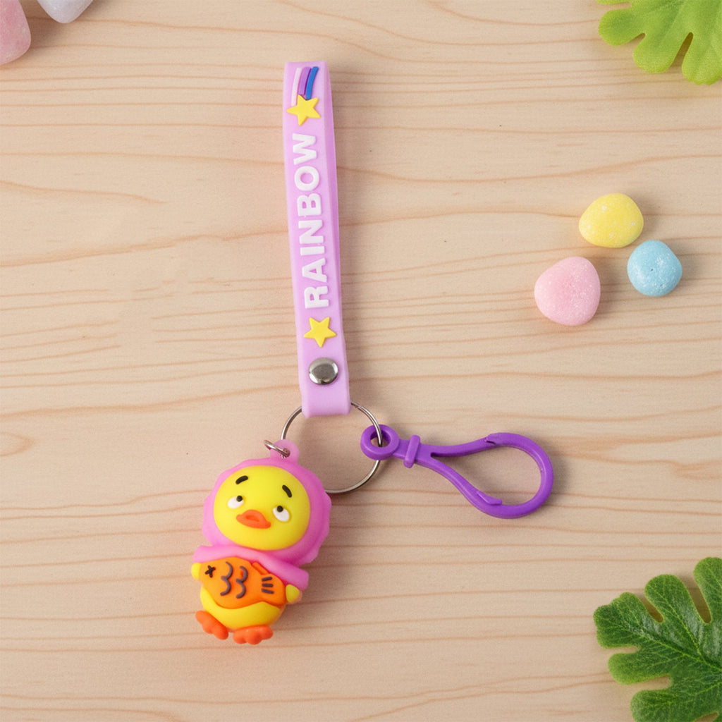 ALVENZA Cartoon Duck Keychain – Cute Rainbow Strap Accessory