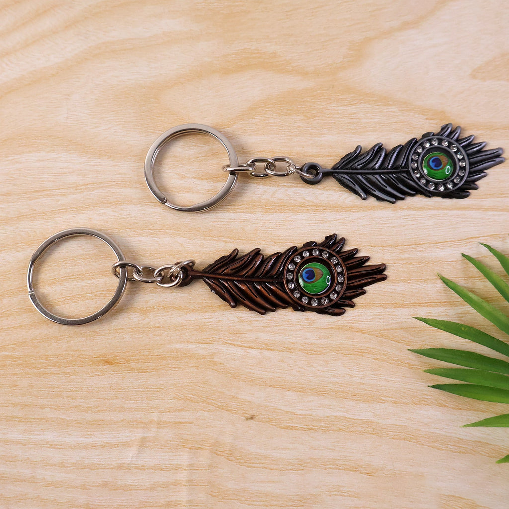 ALVENZA Mor Pankh Peacock Feather Keychain – Elegant Crystal Accent