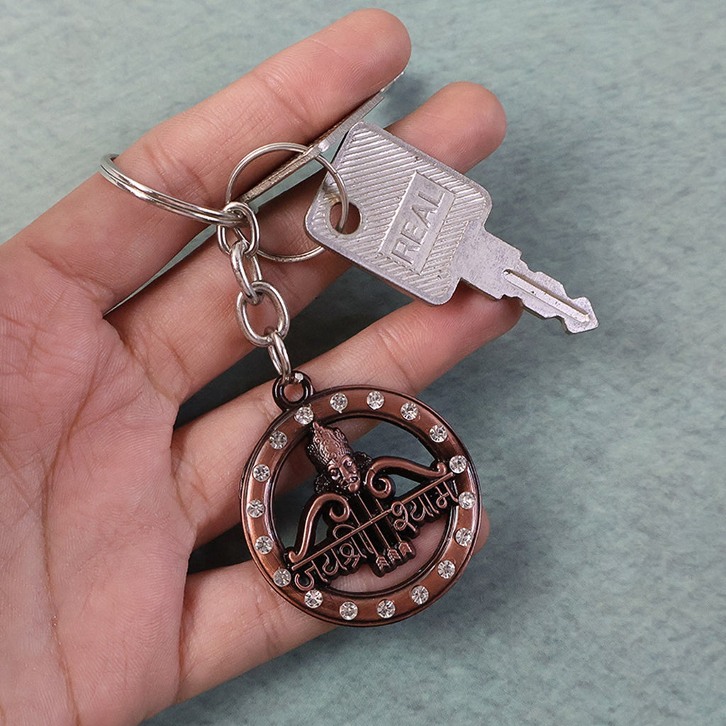 ALVENZA Jai Shree Shyam Keychain – Durable Metal with Crystal Accent