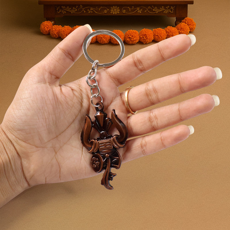 ALVENZA Trishul Damru Om Keychain – Spiritual Antique Finish for Daily Use