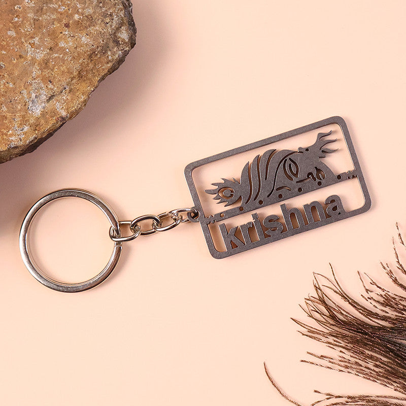 ALVENZA Krishna Cutout Metal Keychain – Durable Rectangular Design