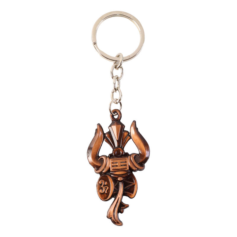 ALVENZA Trishul Damru Om Keychain – Spiritual Antique Finish for Daily Use