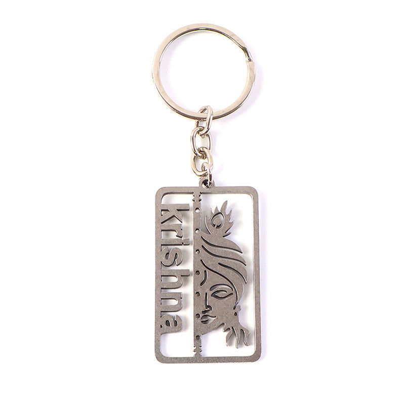 ALVENZA Krishna Cutout Metal Keychain – Durable Rectangular Design