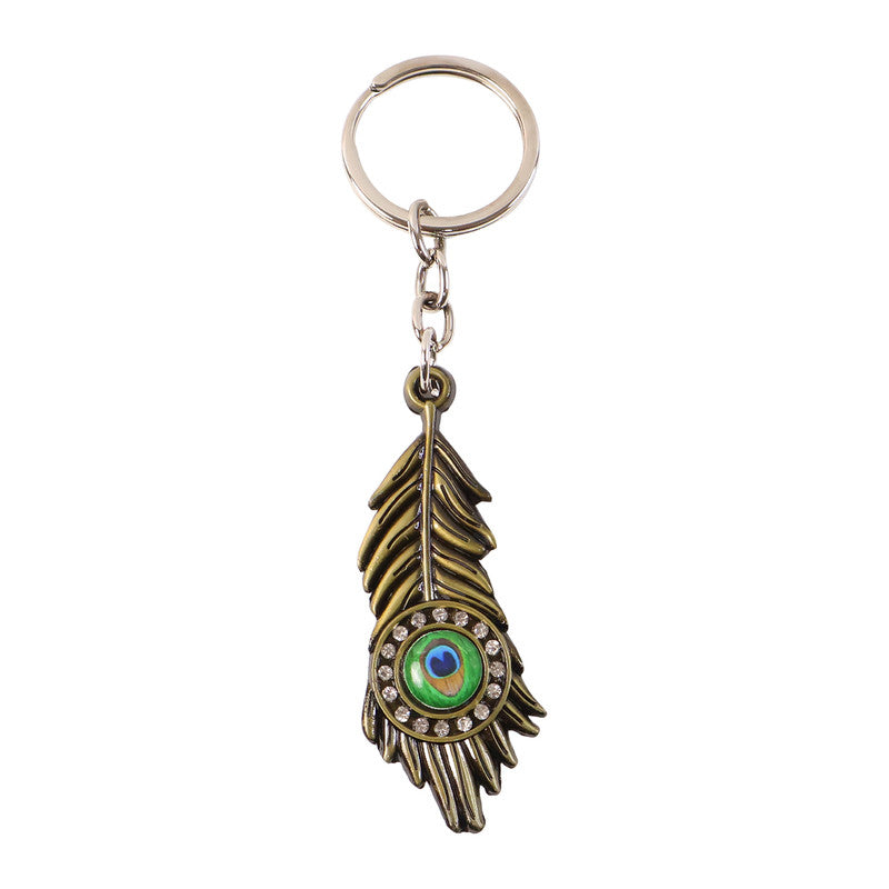 ALVENZA Mor Pankh Peacock Feather Keychain – Elegant Crystal Accent