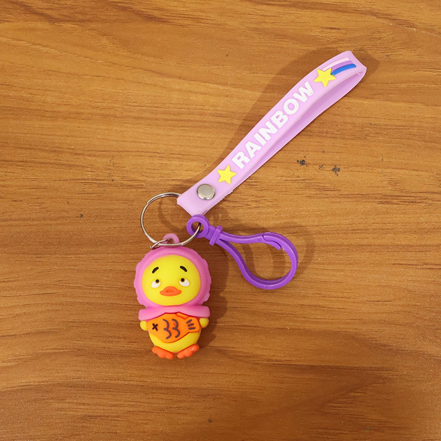 ALVENZA Cartoon Duck Keychain – Cute Rainbow Strap Accessory