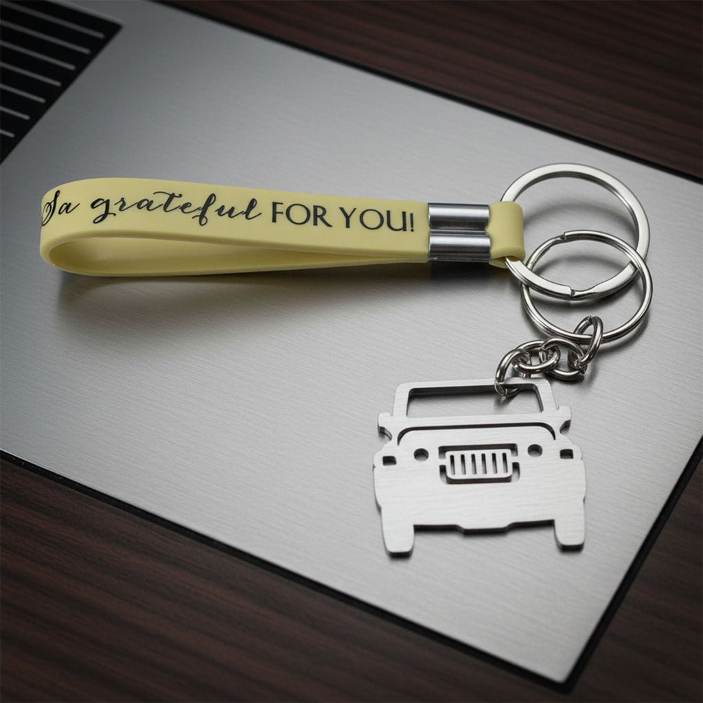 ALVENZA Jeep-Shaped Metal Car Keychain – Stylish Dual-Keyring Set