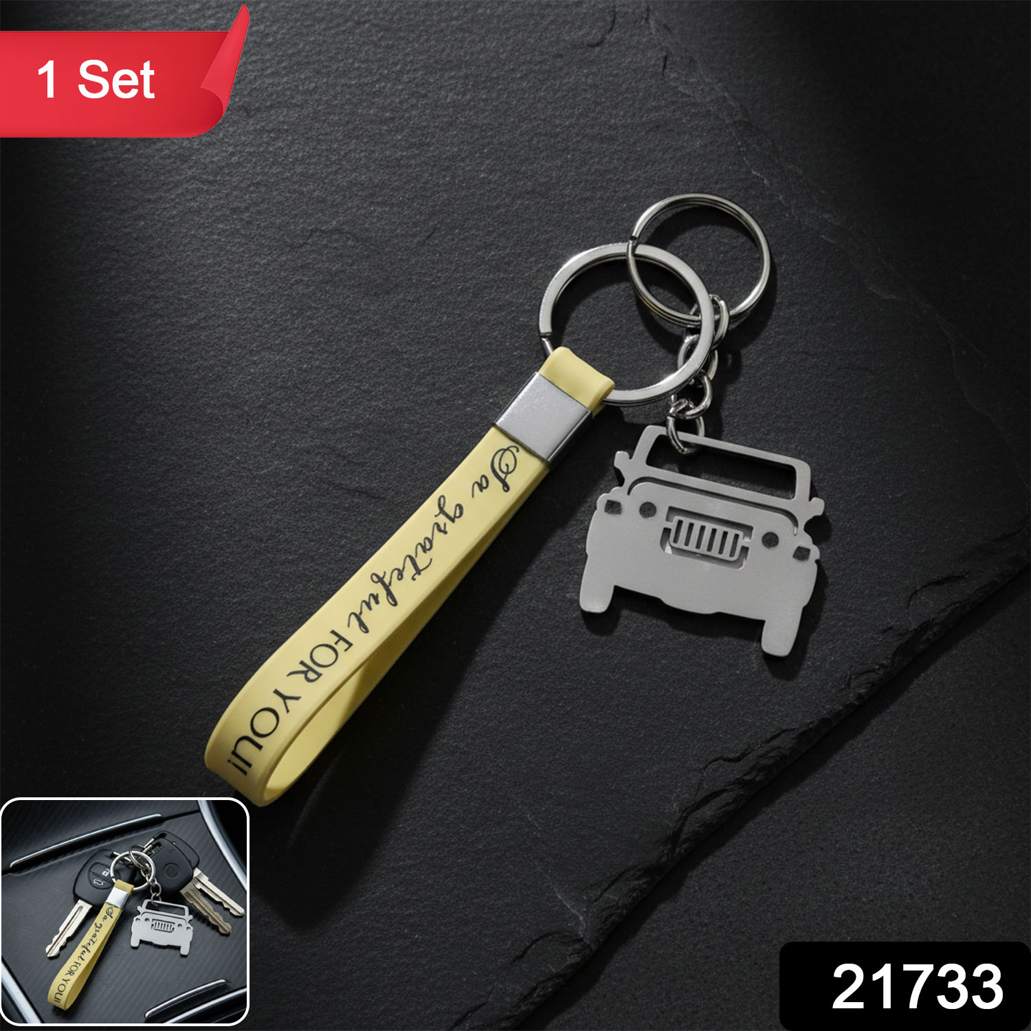 ALVENZA Jeep-Shaped Metal Car Keychain – Stylish Dual-Keyring Set
